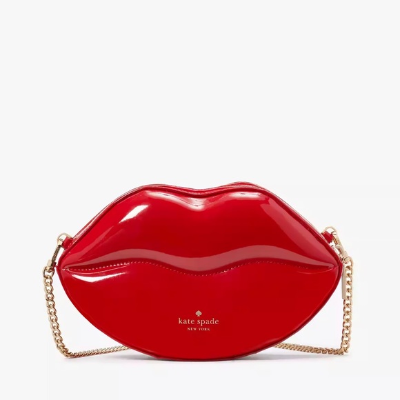 ♠️Kate Spade 3D Lip 💋 Mwah Valentine Chain Crossbody Bag, Canided Cherry Red - Picture 3 of 9